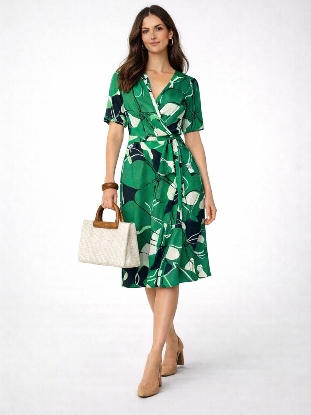 Banana Republic Silk Green & Black Midi Dress